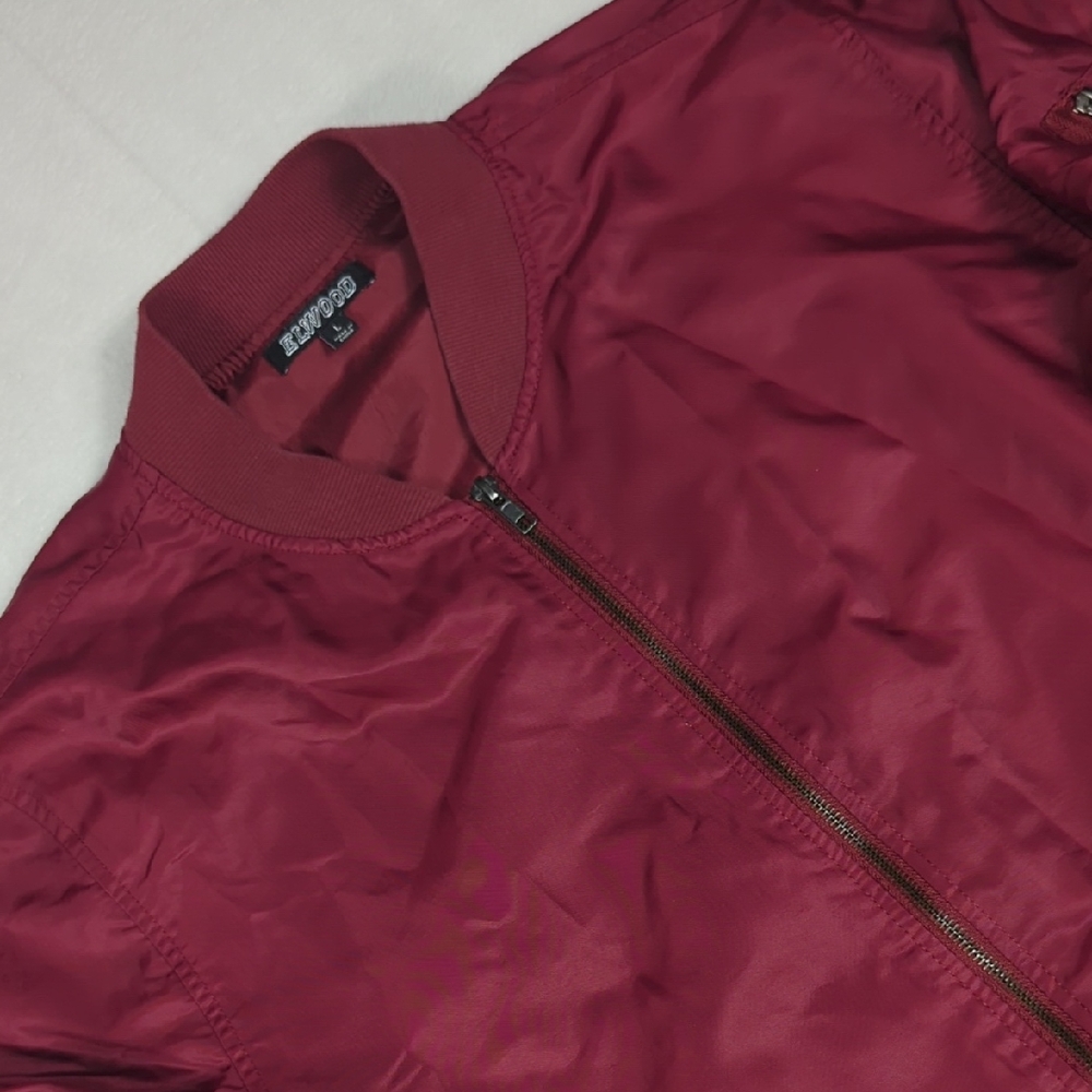 Elwood Nylon Bomber Jacket Burgundy Mens Full‎ Zip Size Large